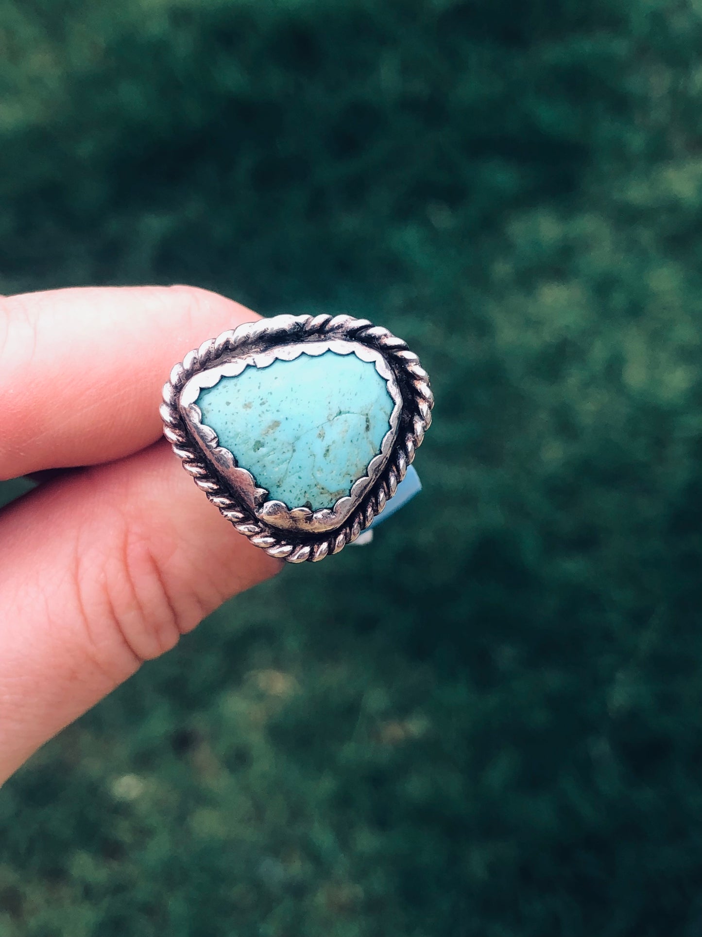 Old Pawn Sterling Silver Turquoise Signed Ring