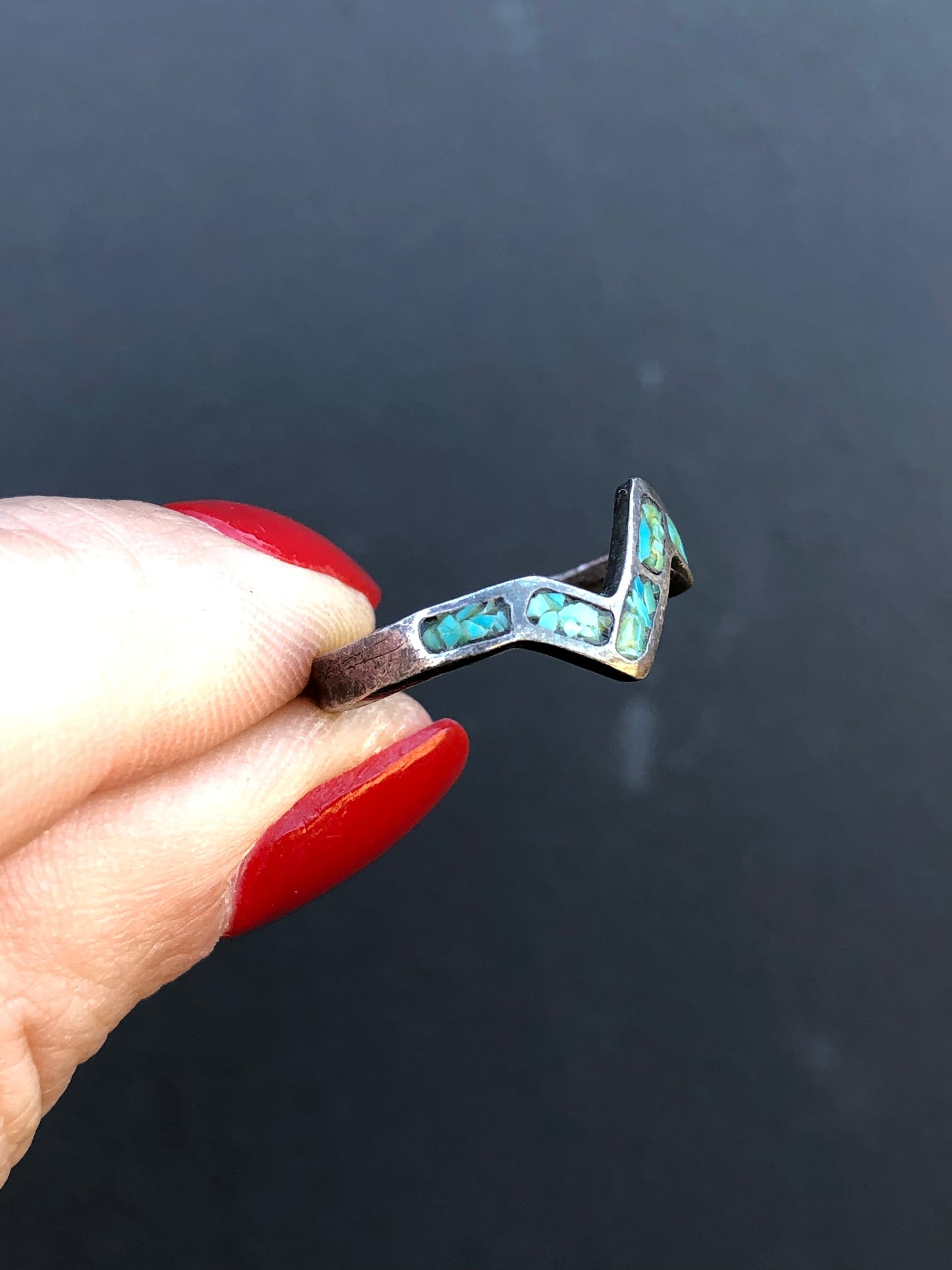 Sterling Turquoise Lightning Zigzag Ring