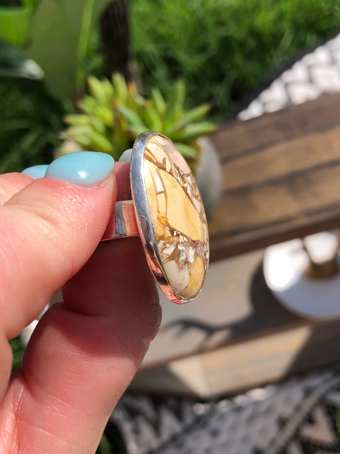 New Sterling Brecciated Mookaite Adjustable Ring
