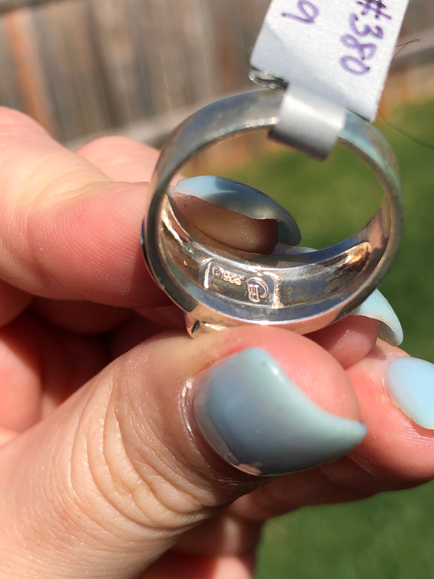 Vintage Sterling Silver Signed Green Inlay Ring