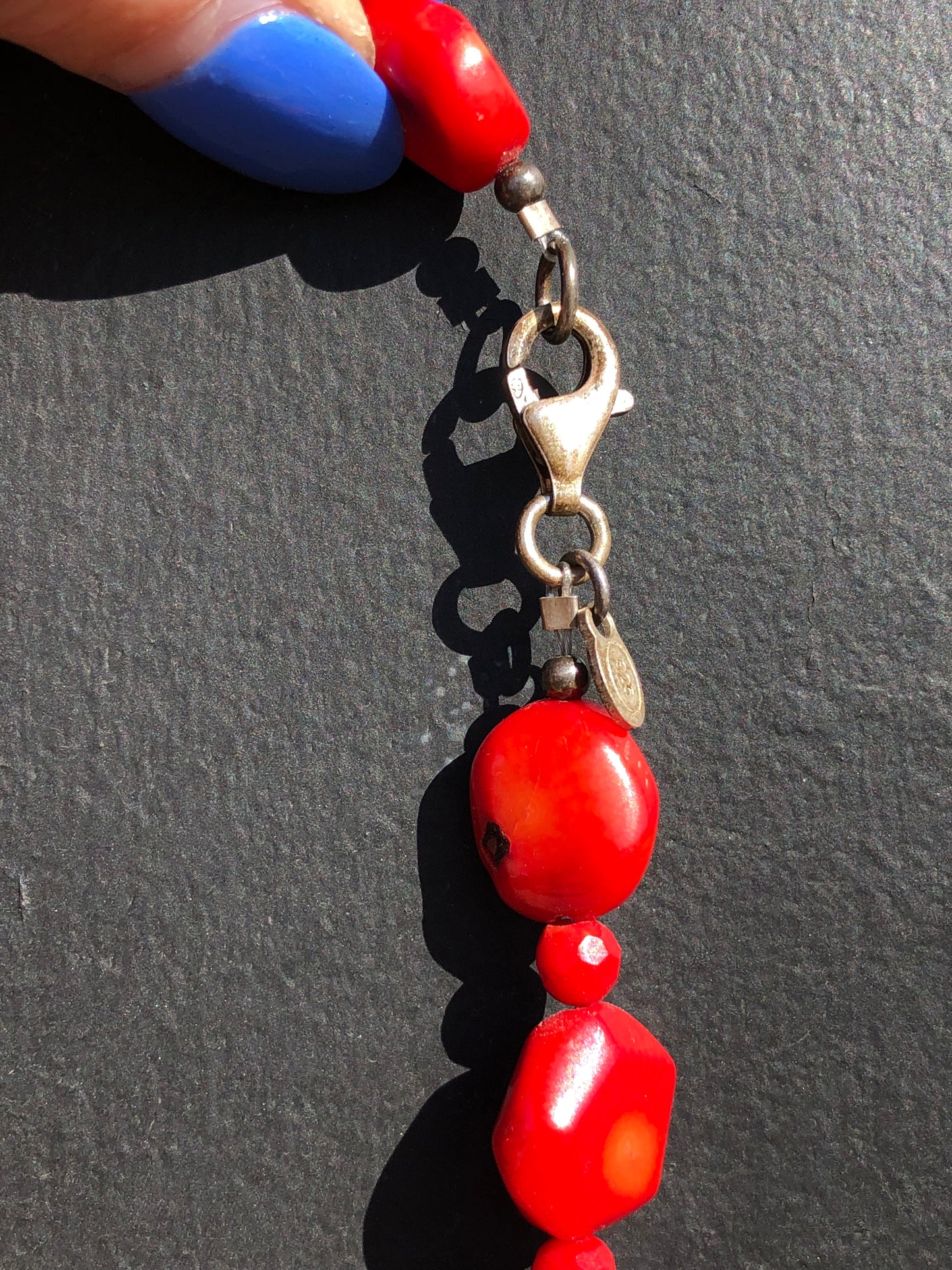 Sterling Silver Natural Coral Stone Heart Necklace