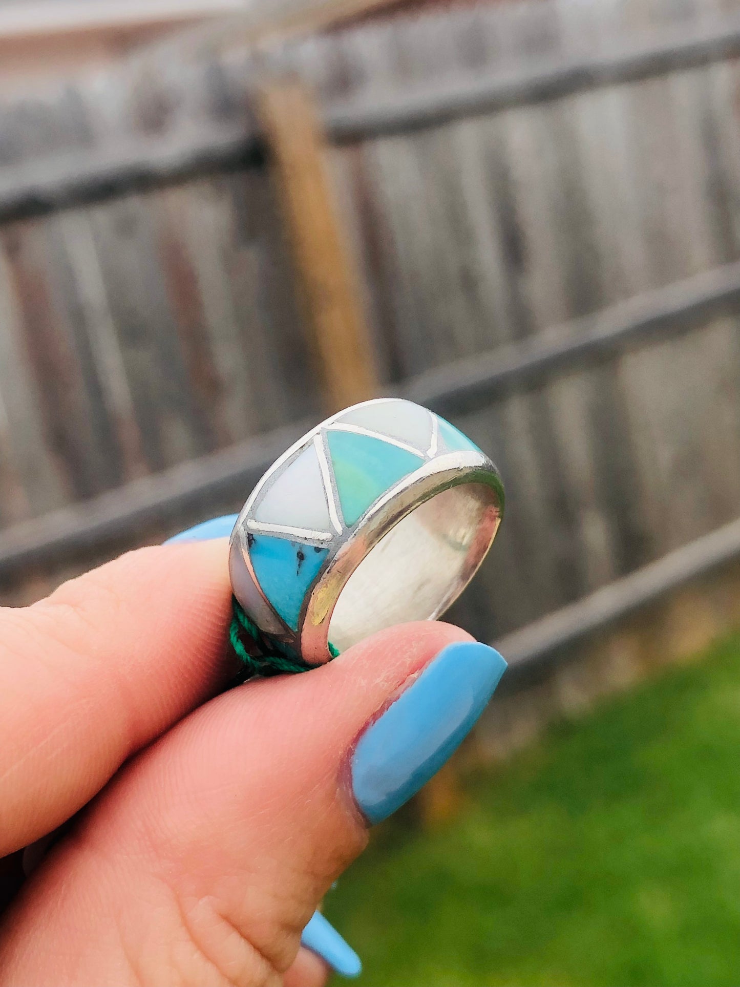 Eternity Sterling Silver Mother of Pearl and Turquoise Ring
