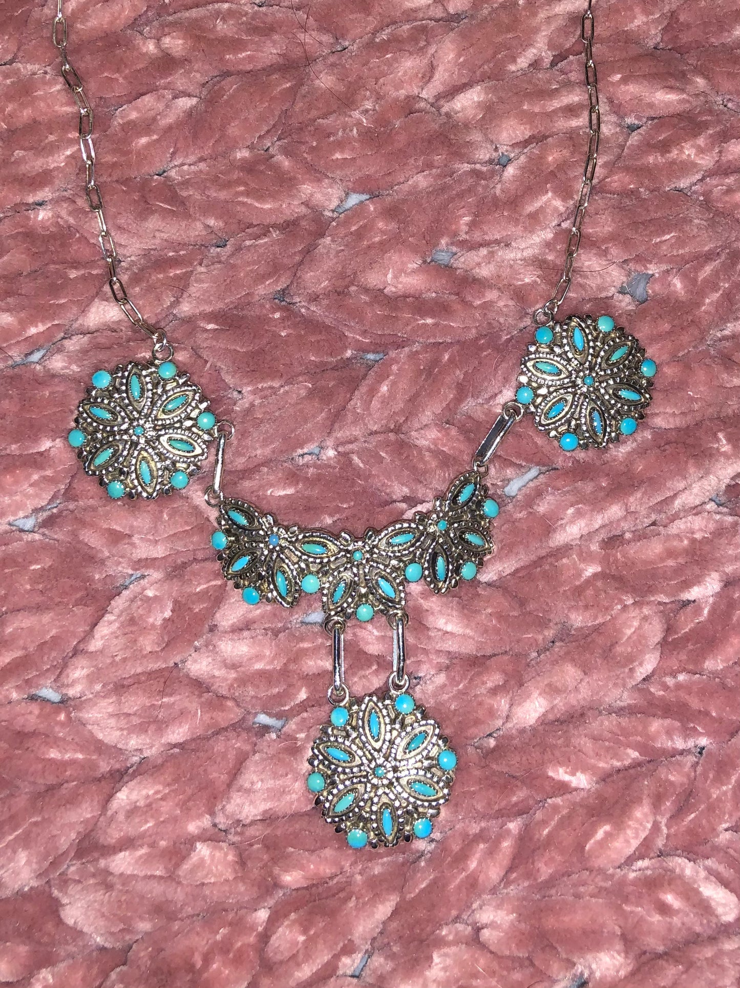 Sterling Zuni Turquoise Matching Necklace & Earring Set Signed by Artist