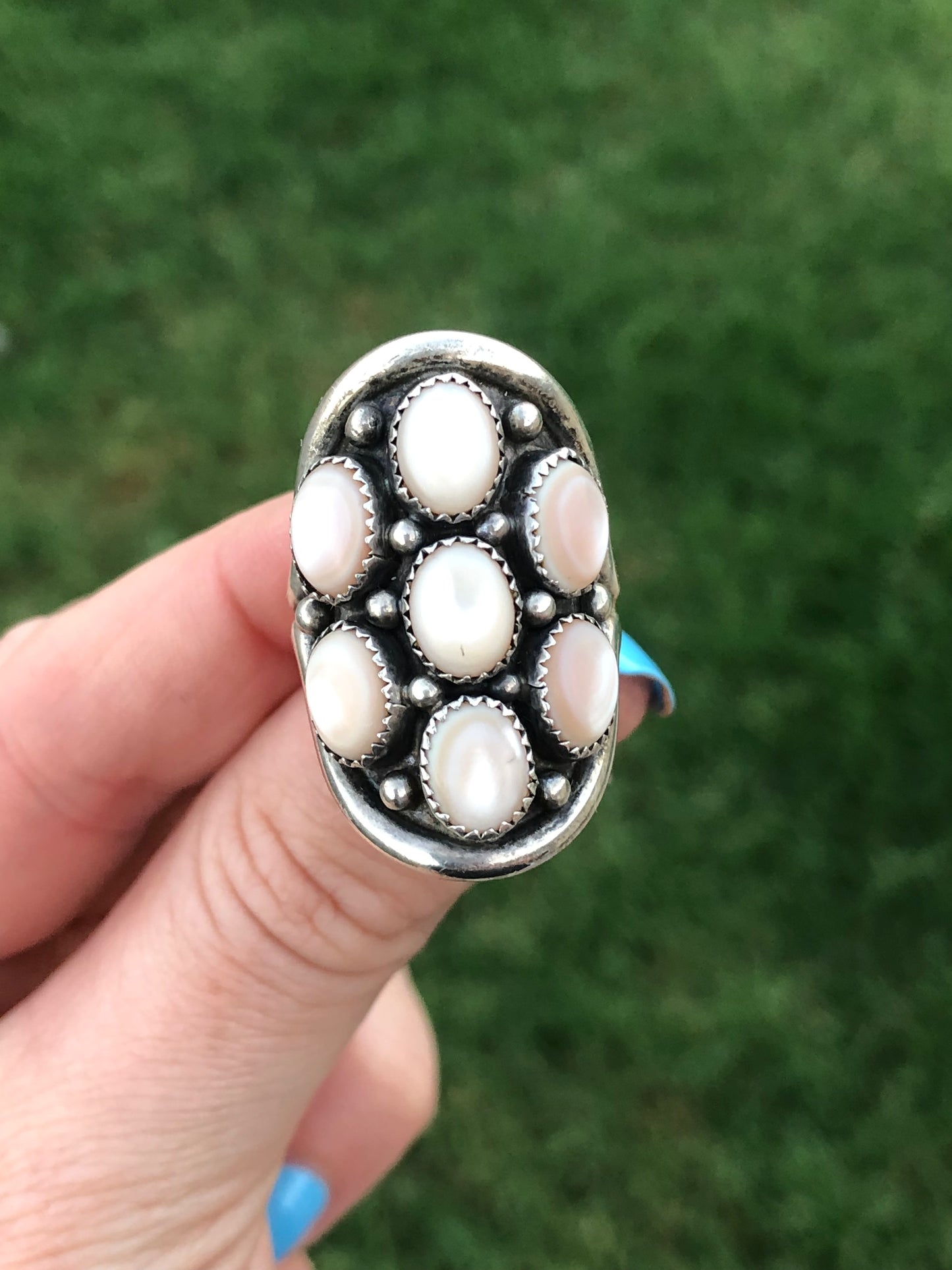Sterling Silver Pink Mother of Pearl Signed Ring
