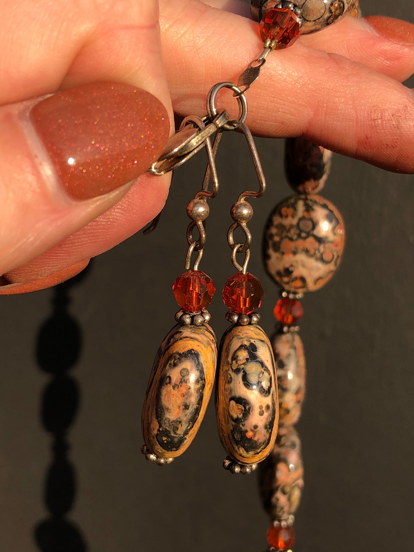 Sterling Ocean Jasper Necklace and Earring Set