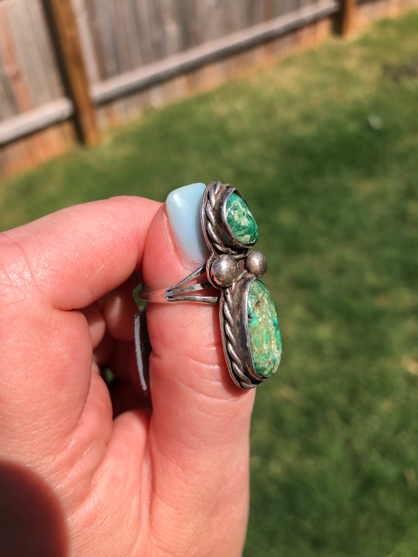 Old Pawn Vintage Sterling Silver Green Stone Ring