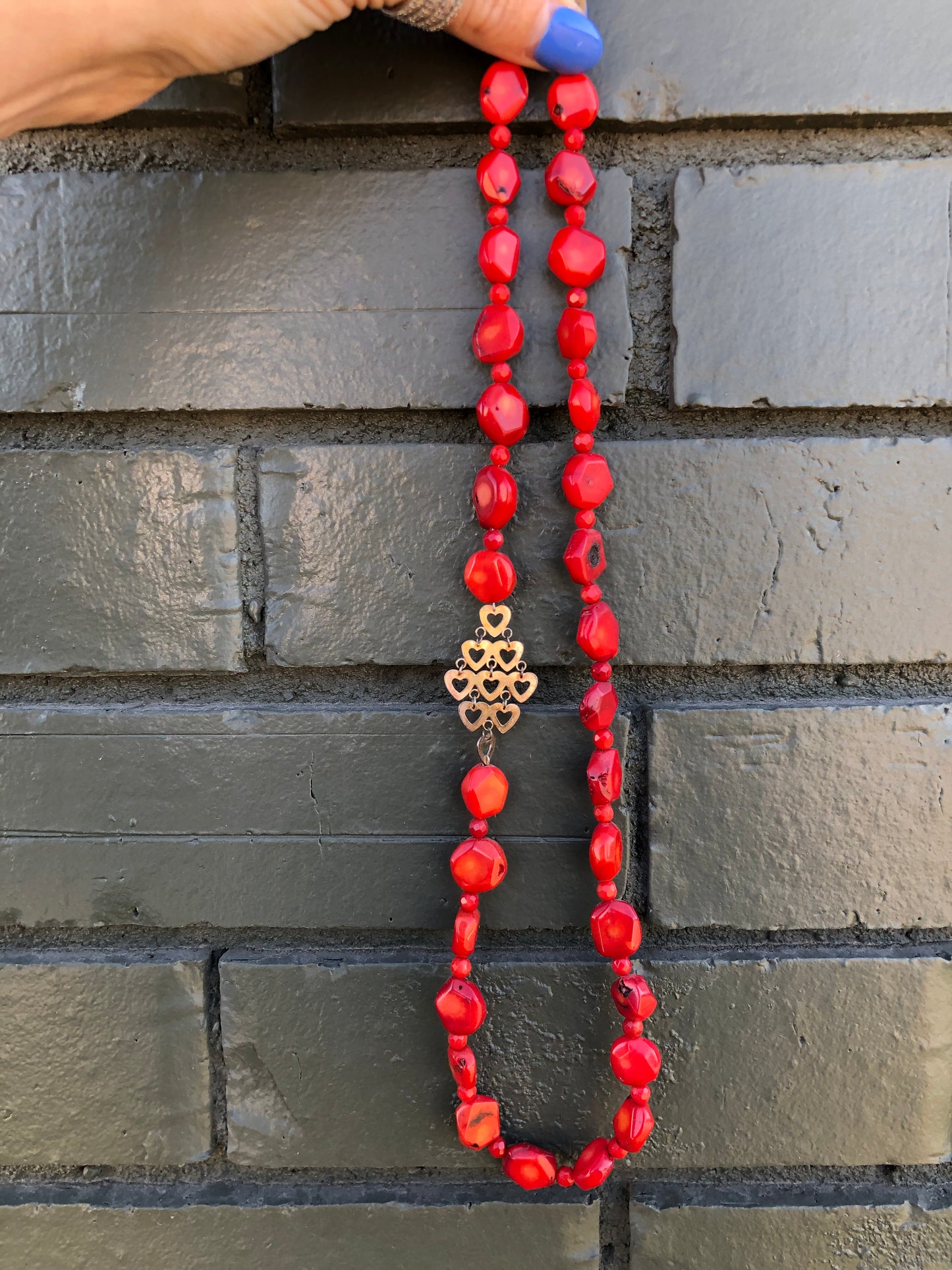 Sterling Silver Natural Coral Stone Heart Necklace