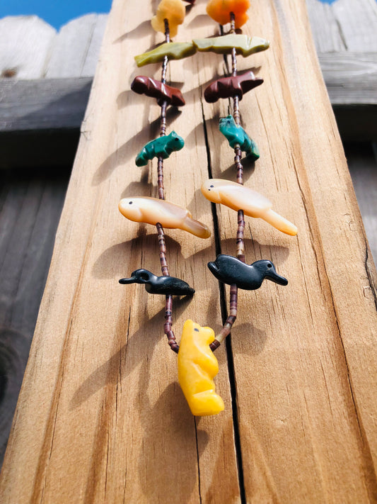 Vintage Hand-Carved Animal Stone Fetish Necklace