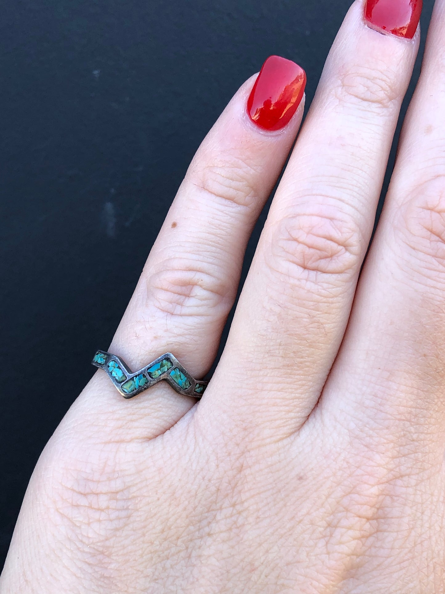 Sterling Turquoise Lightning Zigzag Ring