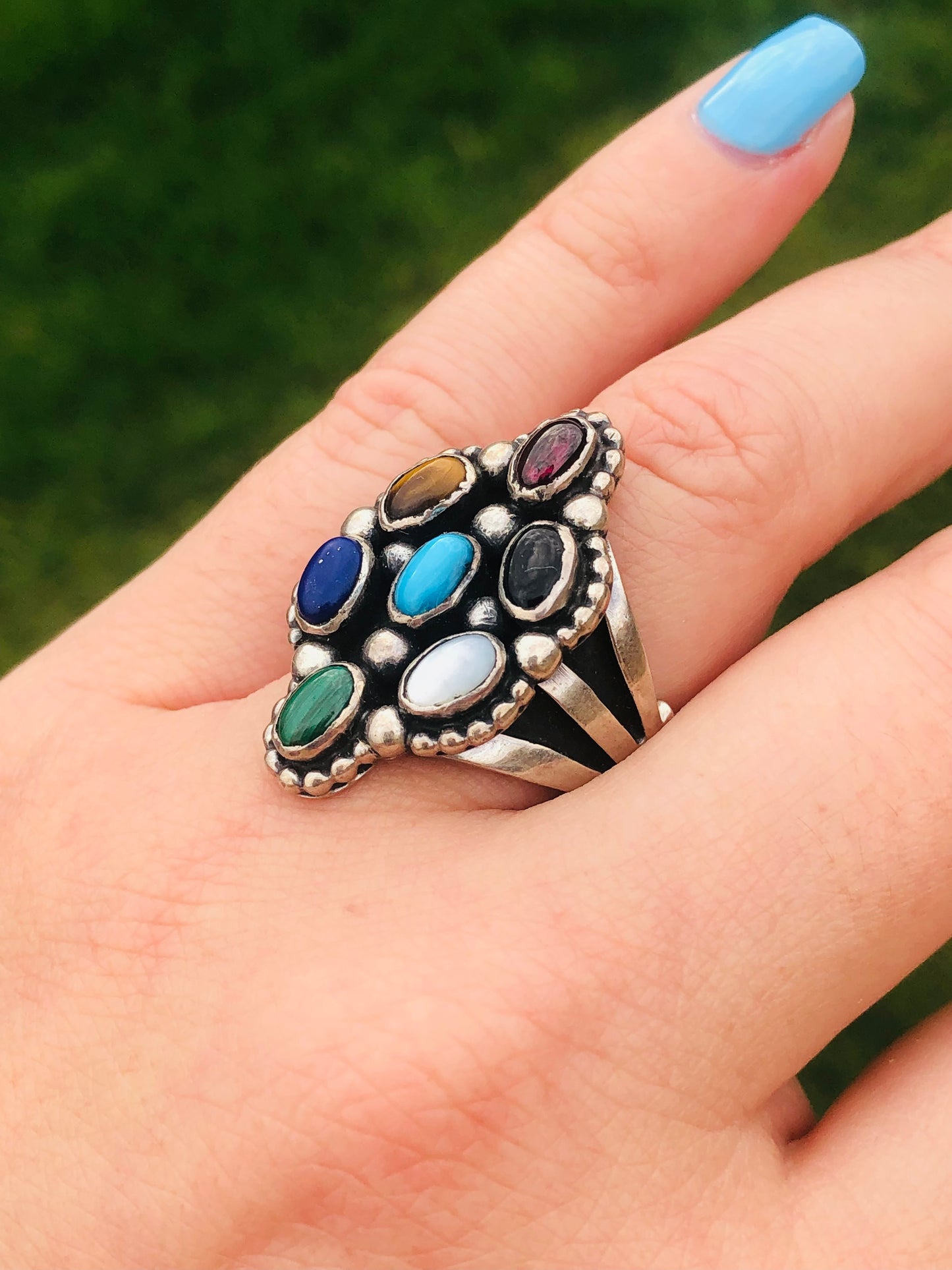 Awesome Vintage Sterling Silver Multi-Stone Ring