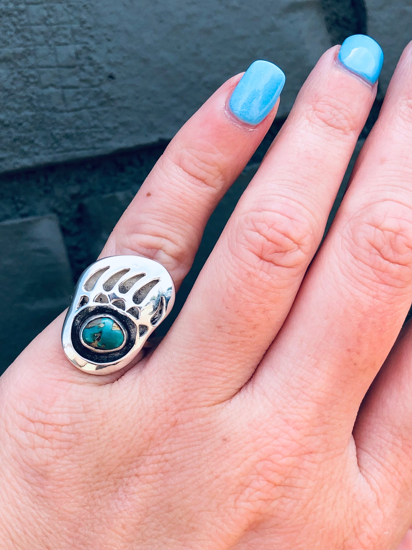 Sterling Bear Claw Turquoise Ring