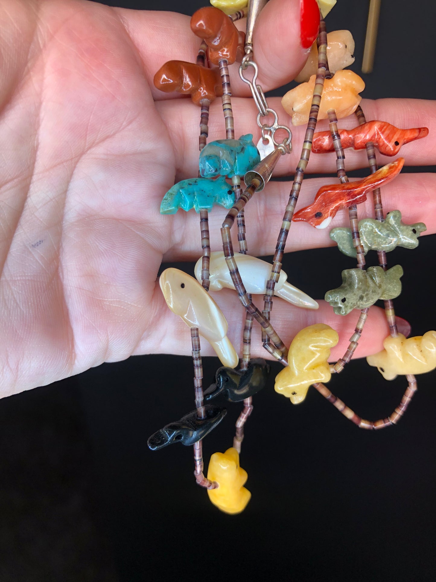 Vintage Hand-Carved Animal Stone Fetish Necklace