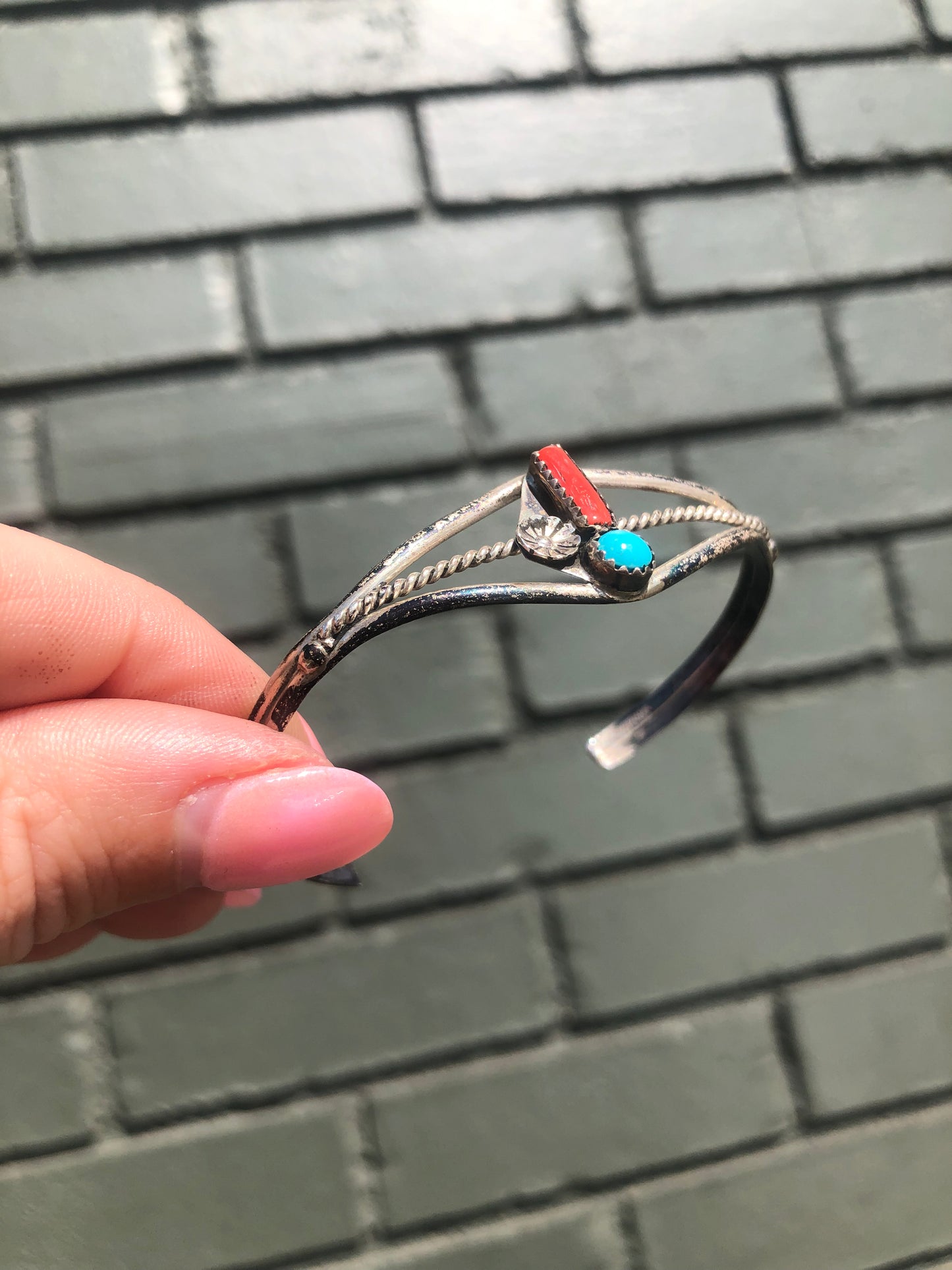 Sterling Turquoise & Coral Cuff Bracelet