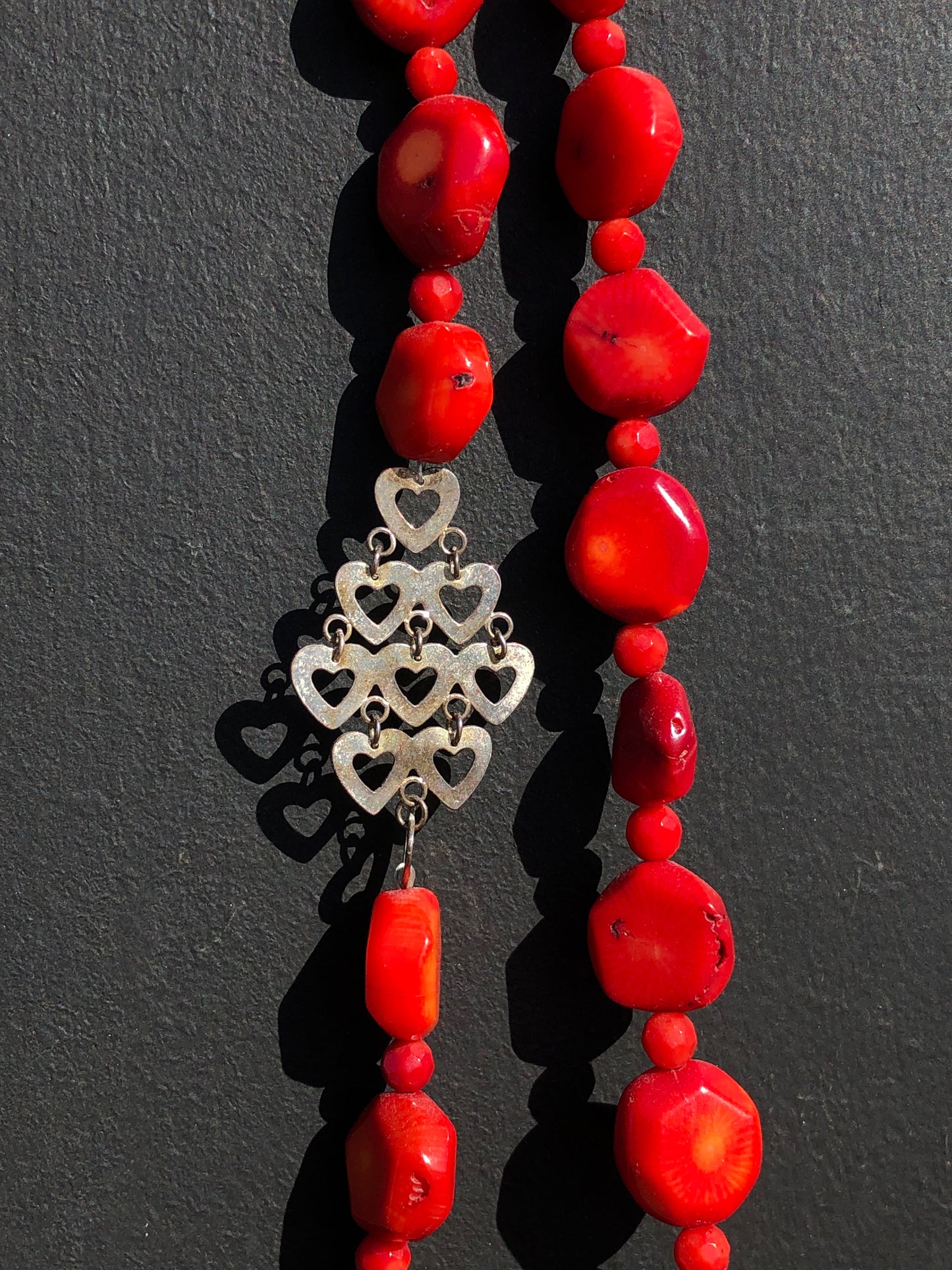 Sterling Silver Natural Coral Stone Heart Necklace
