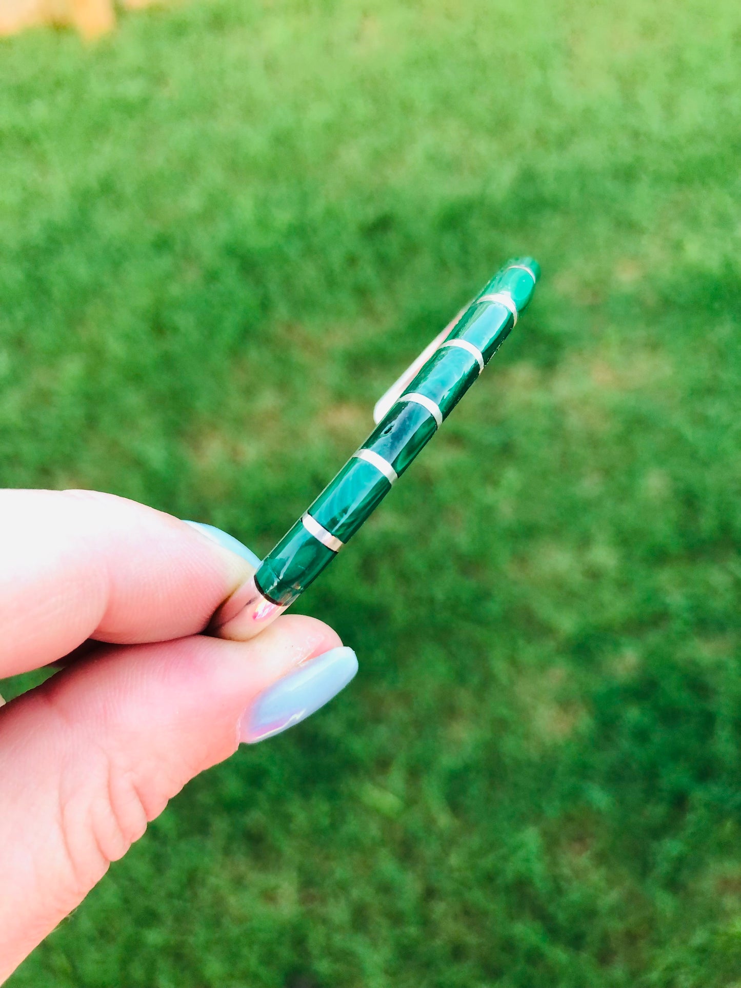 Vintage Sterling Silver Malachite Inlay Cuff Bracelet