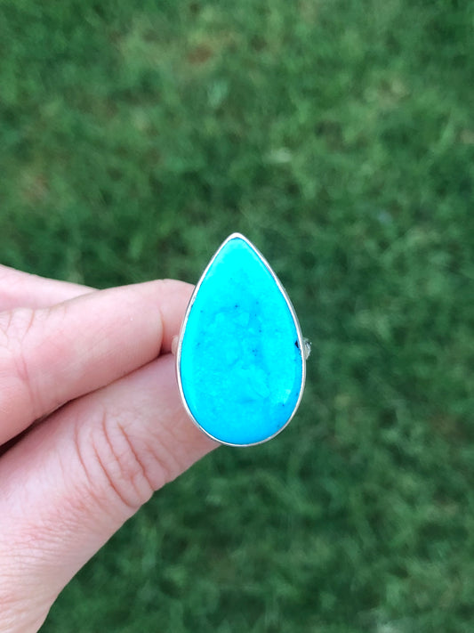New Sterling Pear Turquoise Adjustable Ring