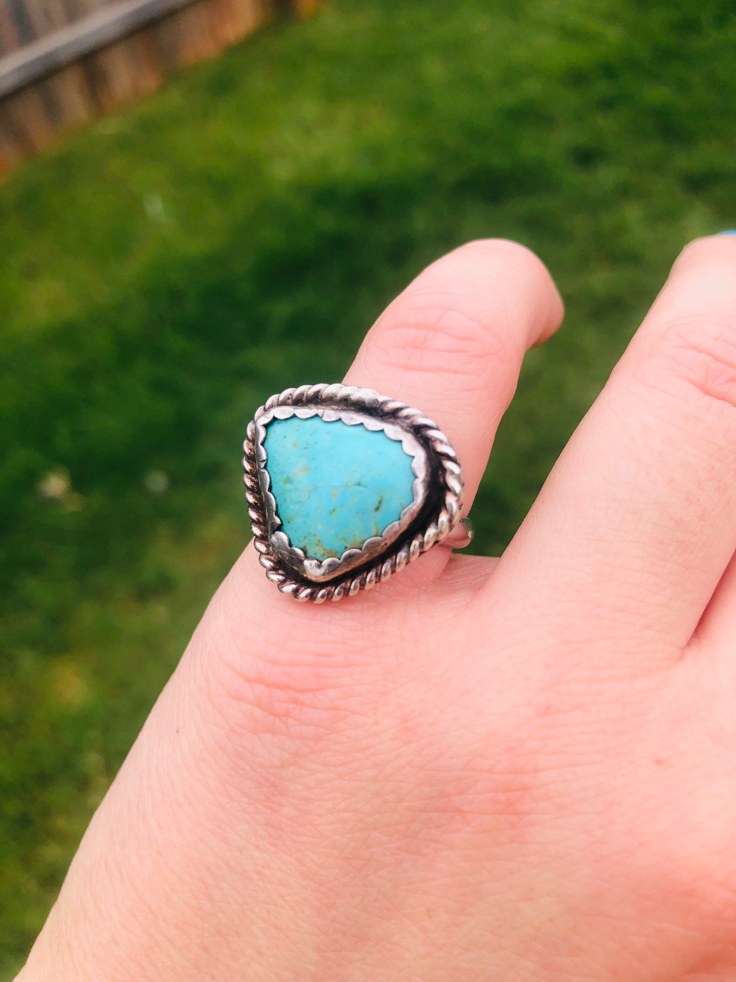 Old Pawn Sterling Silver Turquoise Signed Ring