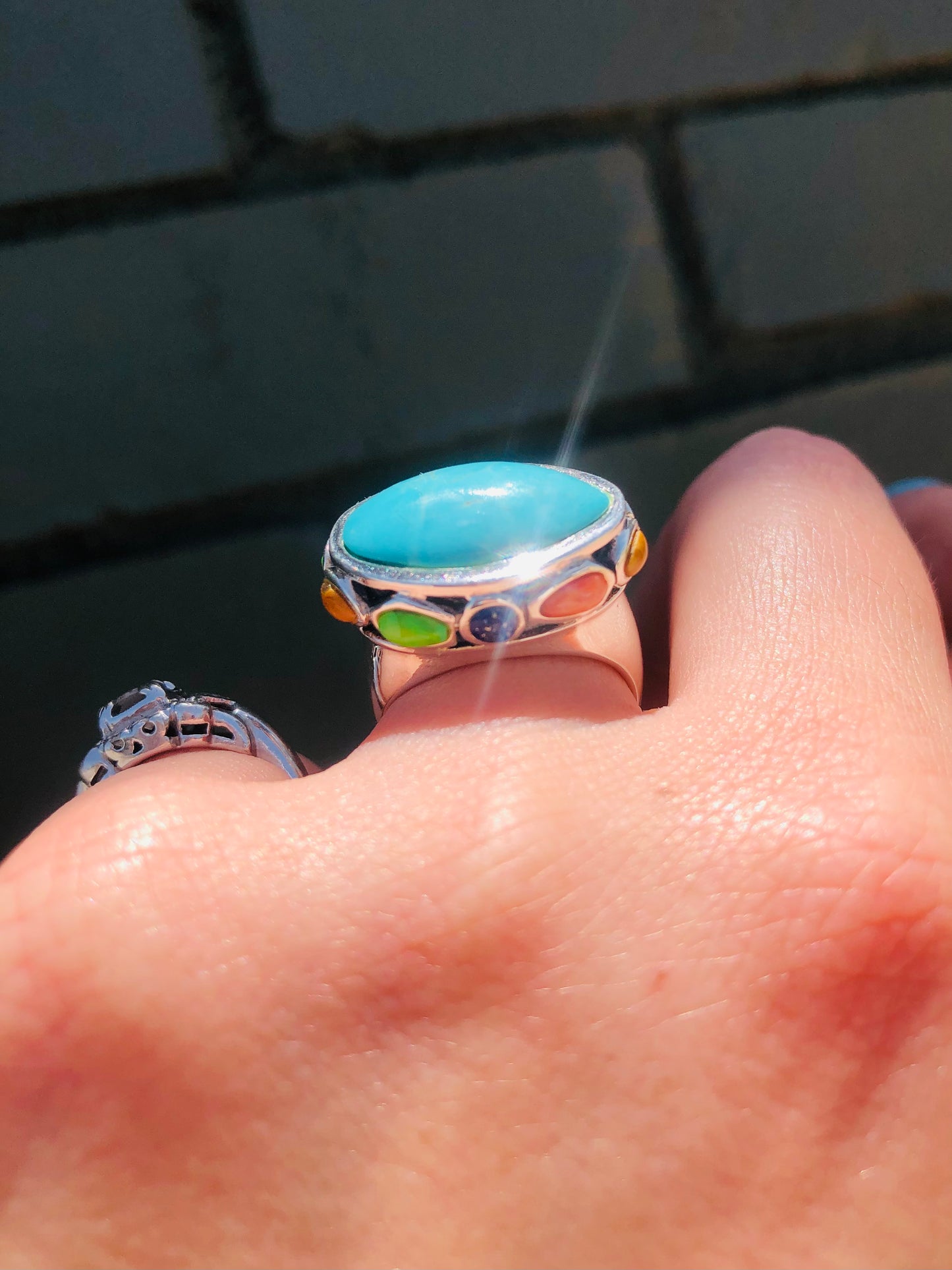 Santa Fe Sterling Multi Turquoise Stone Ring