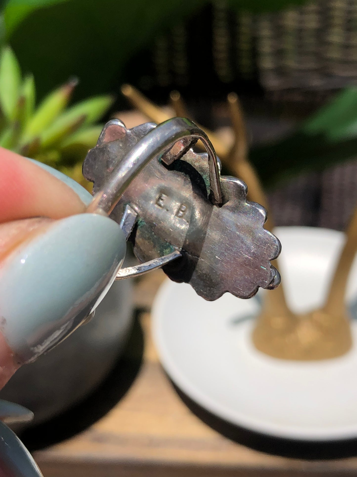 Vintage Sterling Mother of Pearl and Turquoise Ring