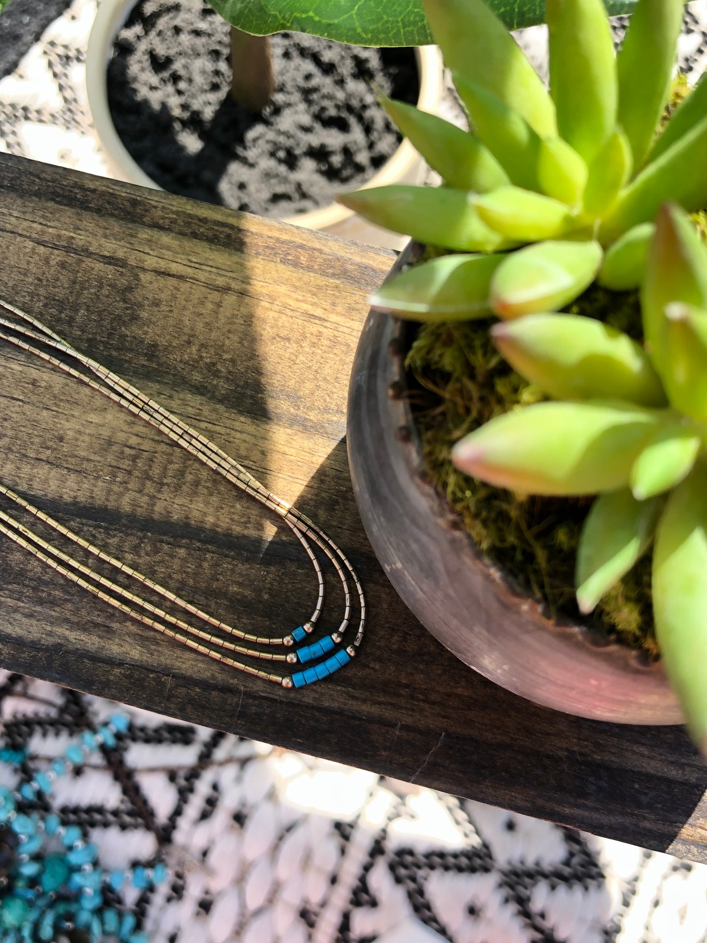 Vintage Liquid Silver Turquoise Layering Necklace